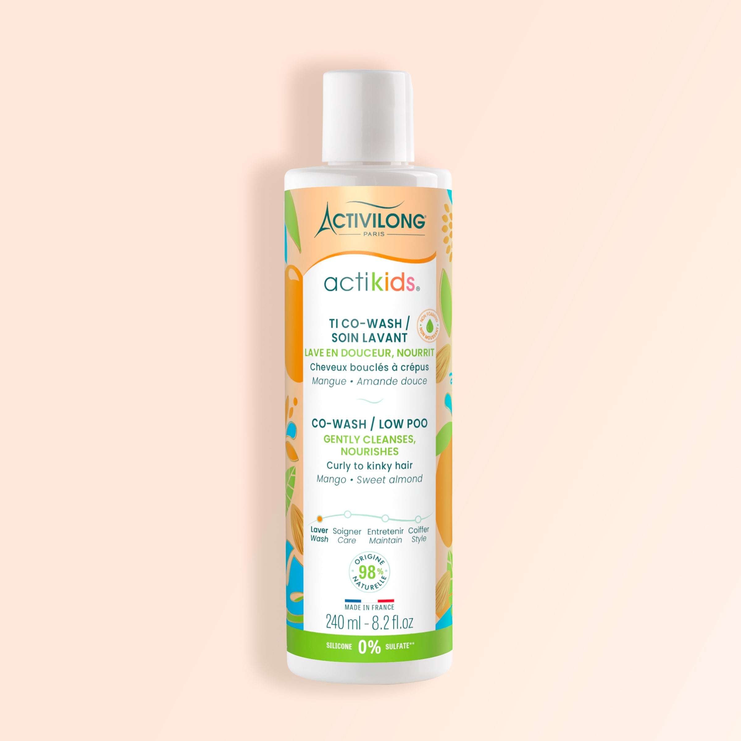 Bottle of Activilong Actikids Co-Wash by Afro Beauty Store on a beige background