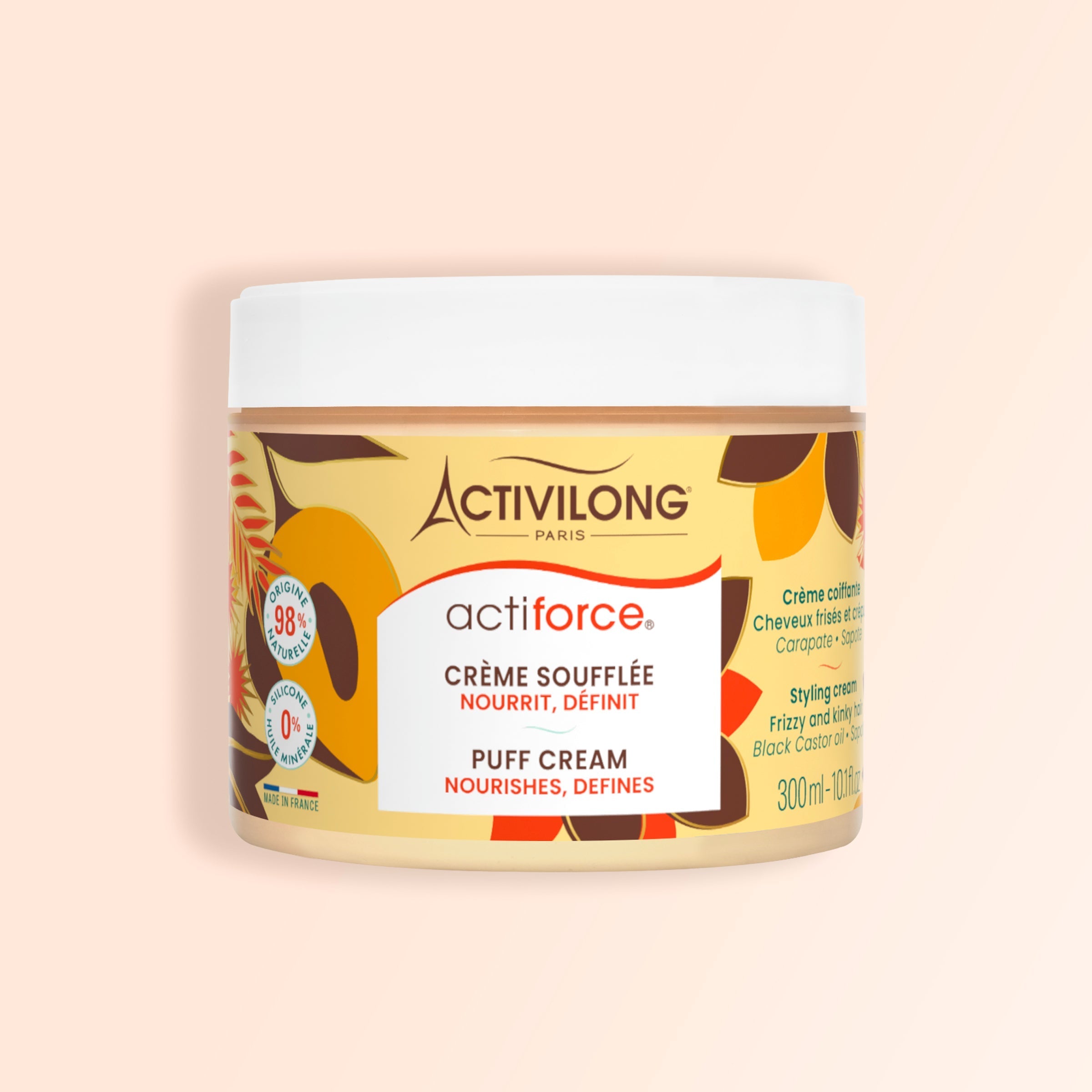 Jar of ACTIVILONG ACTIFORCE Crème Soufflée 300ml by Afro Beauty Store on a beige background