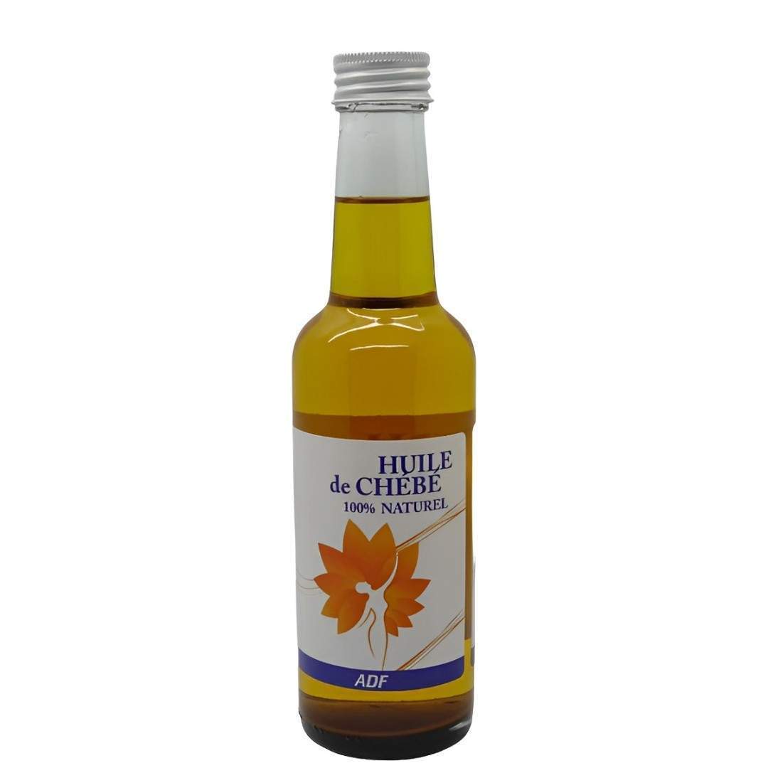Bottle of ADF Huile de Chebe with a white label on a white background by Afro Beauty Store