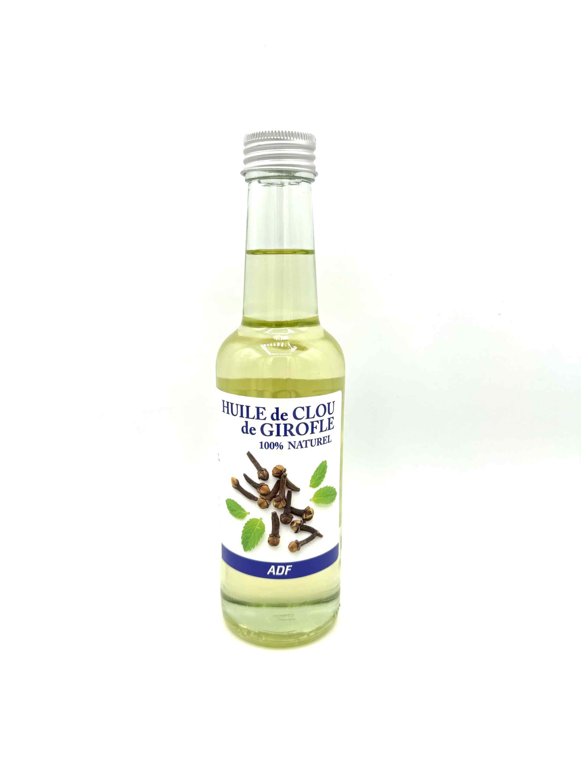 Bottle of ADF HUILE d'GIROFLE with a white background by Afro Beauty Store