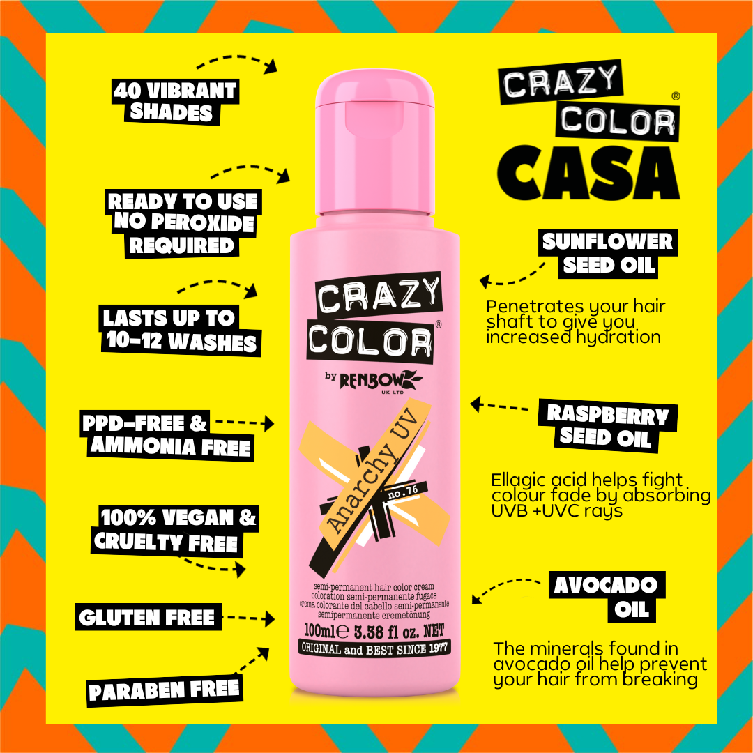 Crazy Color Anarchy UV 76 hair dye bottle by Afro Beauty Store