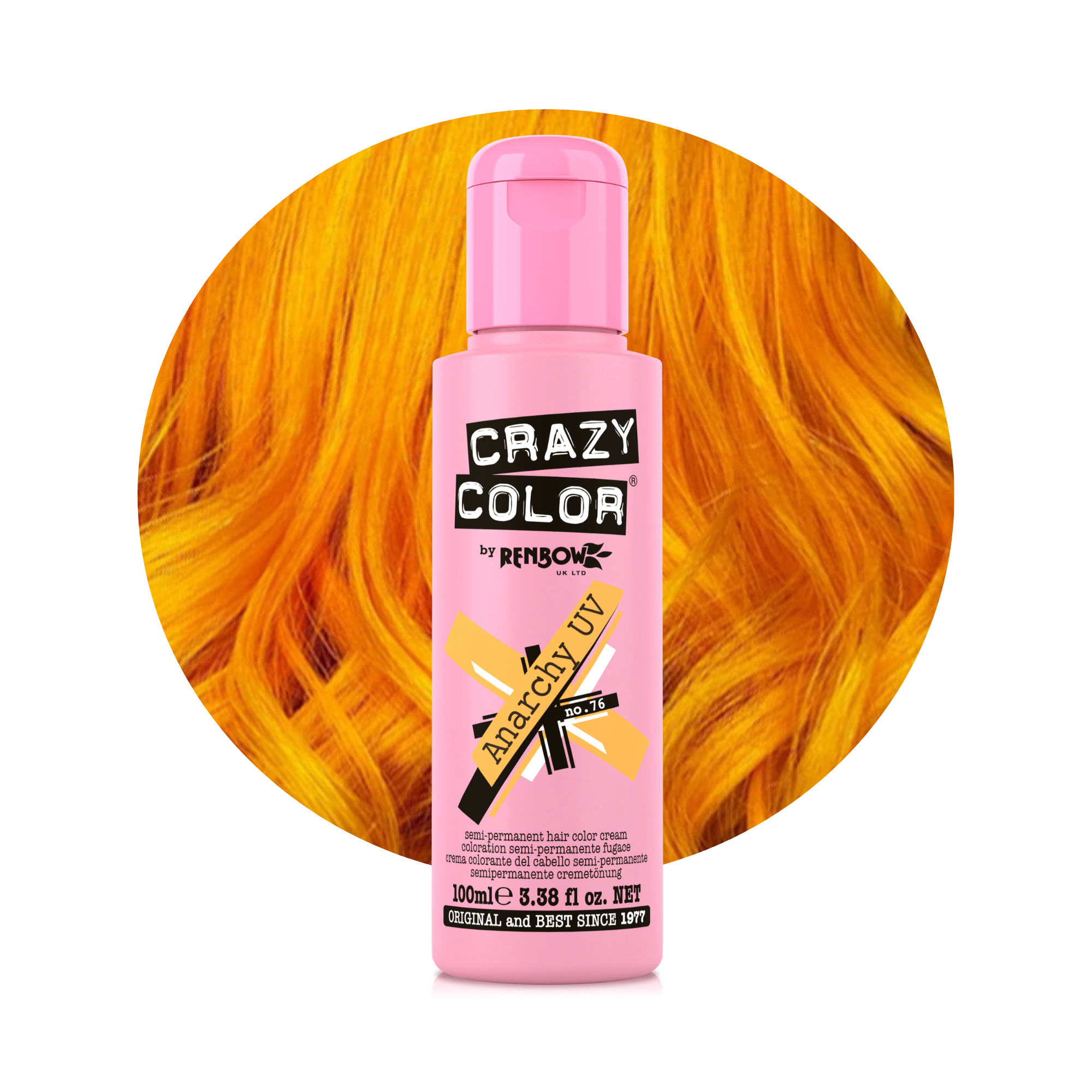 Crazy Color Anarchy UV (Orange Fluo) no. 76 100ml hair dye bottle by Afro Beauty Store