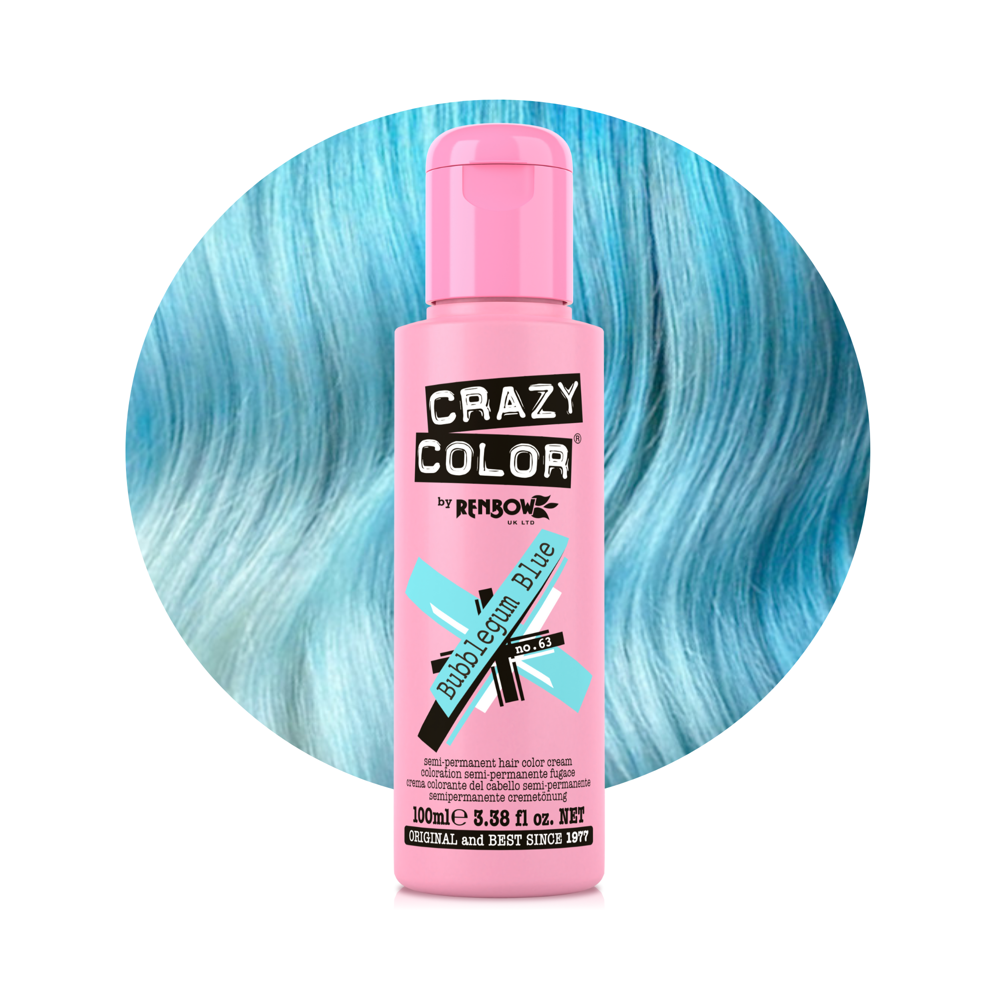 Crazy Color Bleu Chewing-Gum (Bubblegum Blue) no. 63 100ml hiar dye bottle by Afro Beauty Store