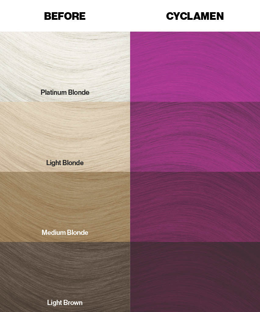 Color swatches for hair color with 'Before' and 'Cyclamen' options By Afro Beauty Store.