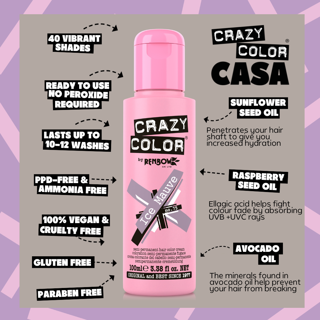 Crazy Color Ice Mauve 75 hair dye bottle by Afro Beauty Store