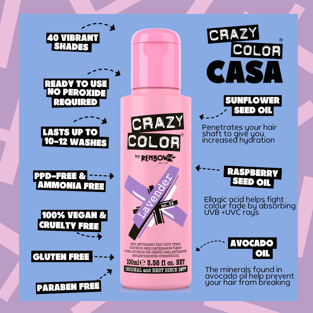 Crazy Color Lavender no. 54 100ml hair dye bottle by Afro Beauty Store