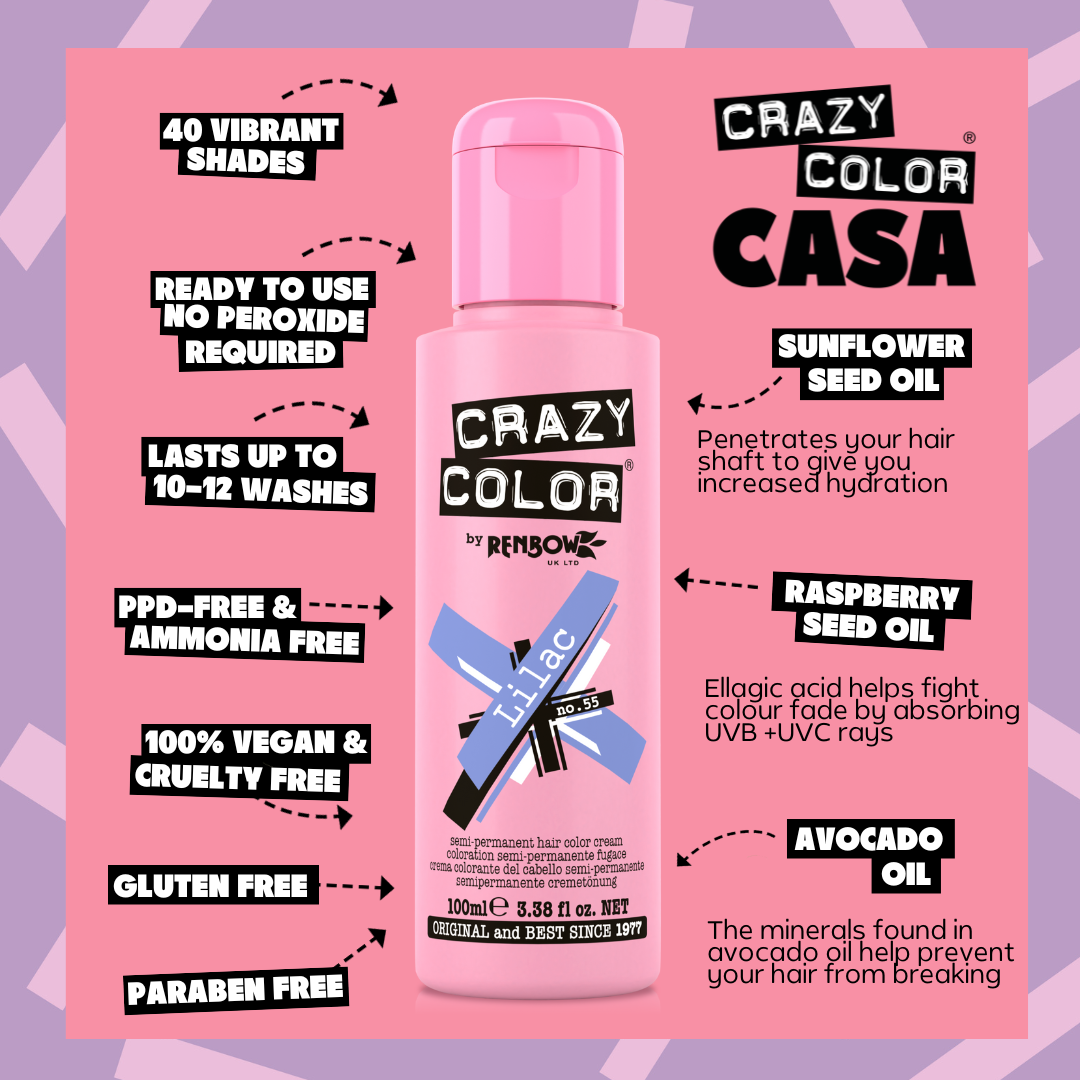 Crazy Color Lilac 55 100ml hair dye bottle by Afro Beauty Store