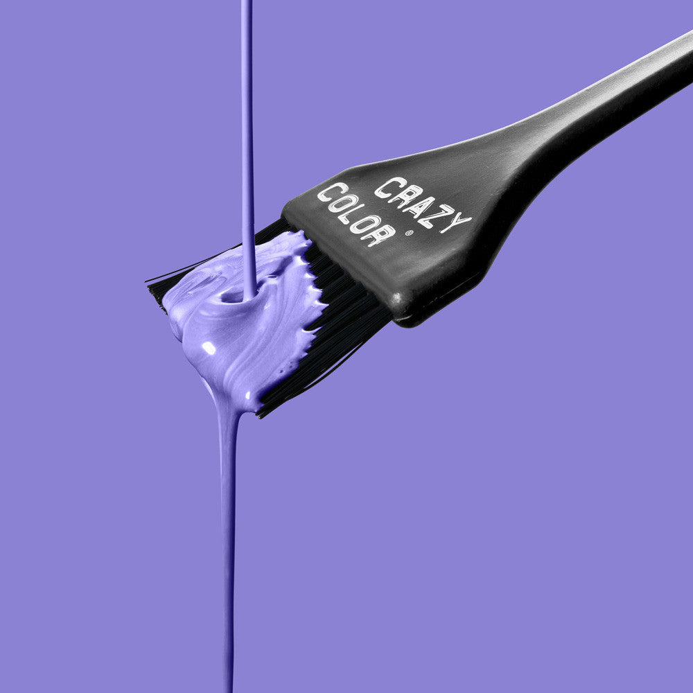 Brush with Lilac hair color and 'Crazy Color' branding on a purple background  by Afro Beauty Store