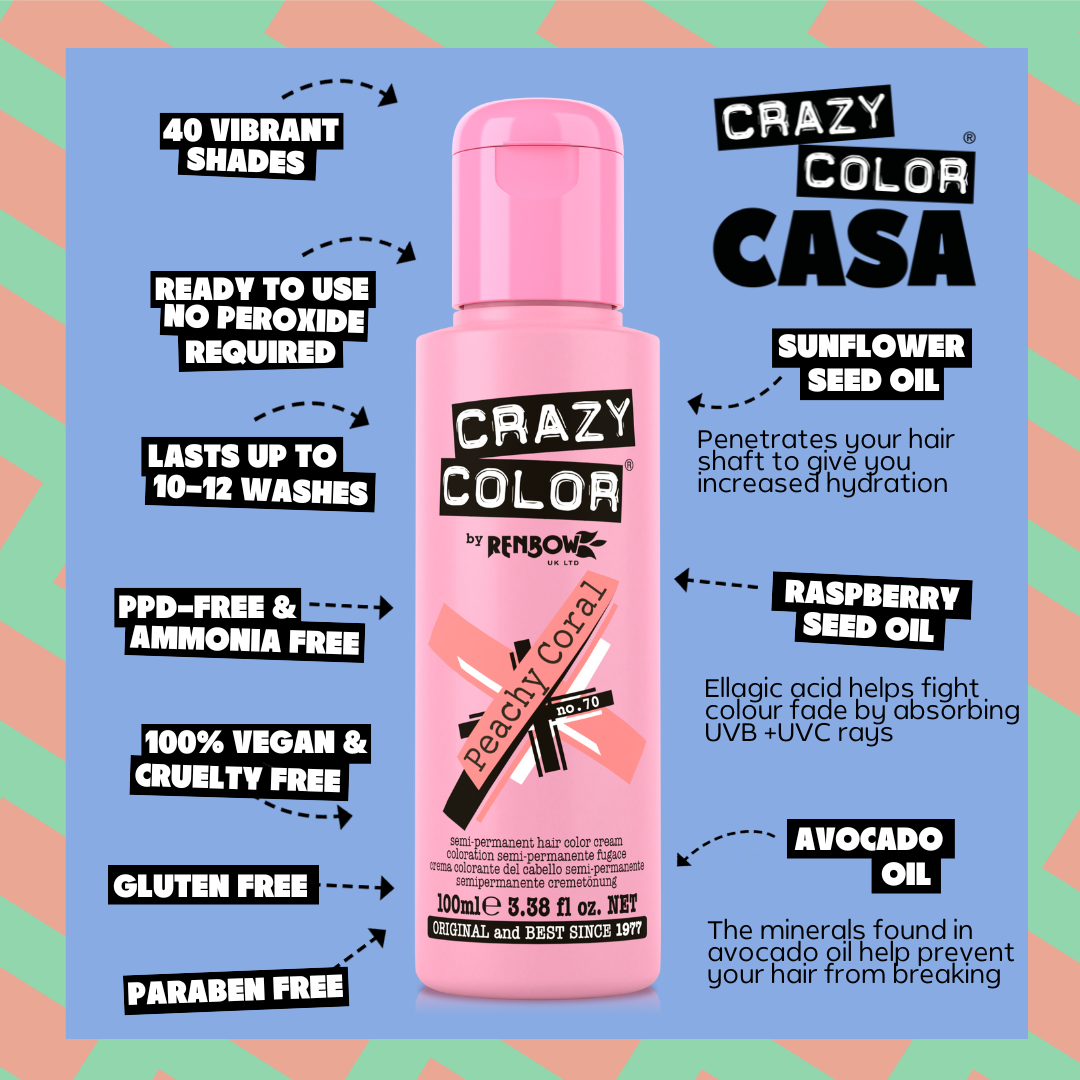 Crazy Color Peachy Coral 70 hair dye bottle by Afro Beauty Store
