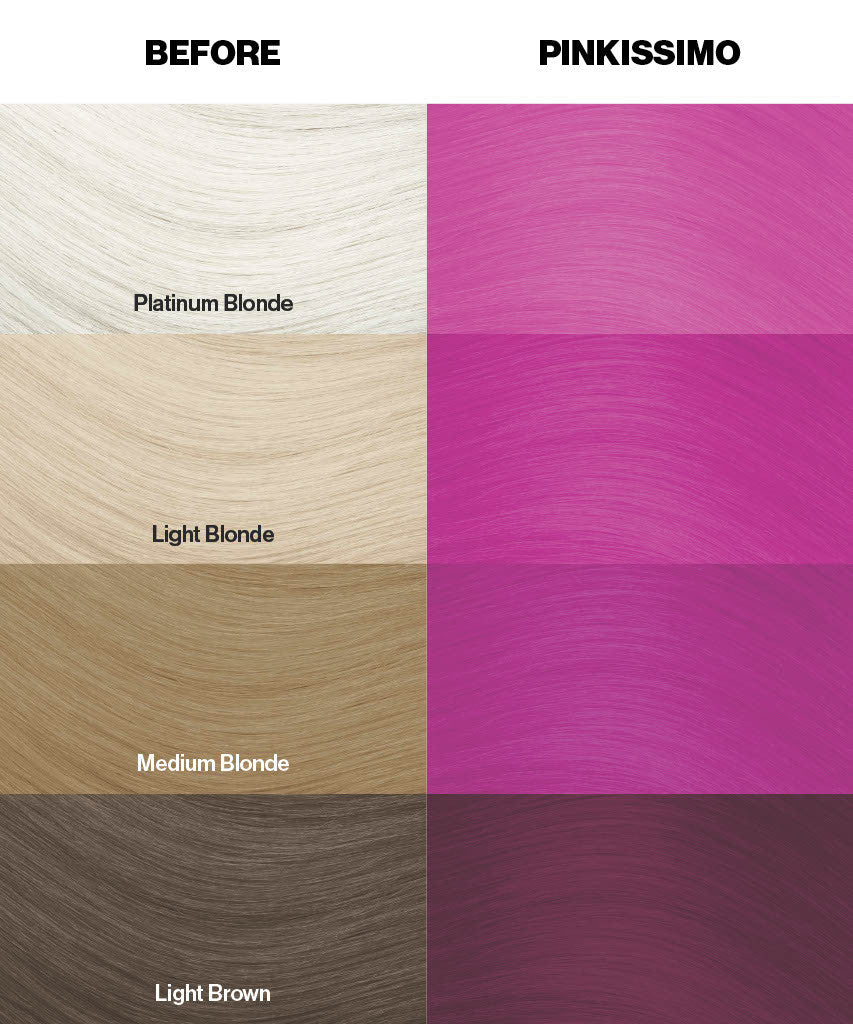 Color swatches for hair color products labeled 'Before' and 'Pinkissimo' with different hair color options by Afro Beauty Store