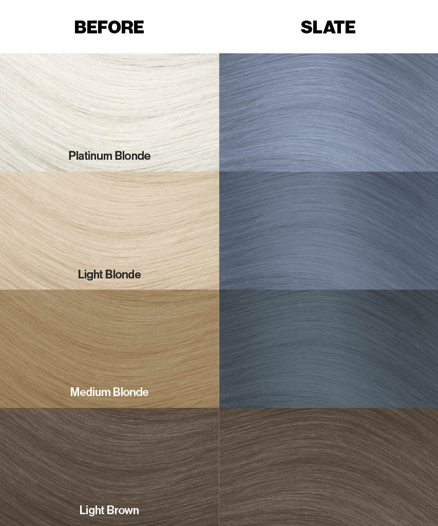 Crazy Color Slate 74 Color swatches comparing 'Before' and 'Slate' hair color options with labels for each shade by Afro Beauty Store