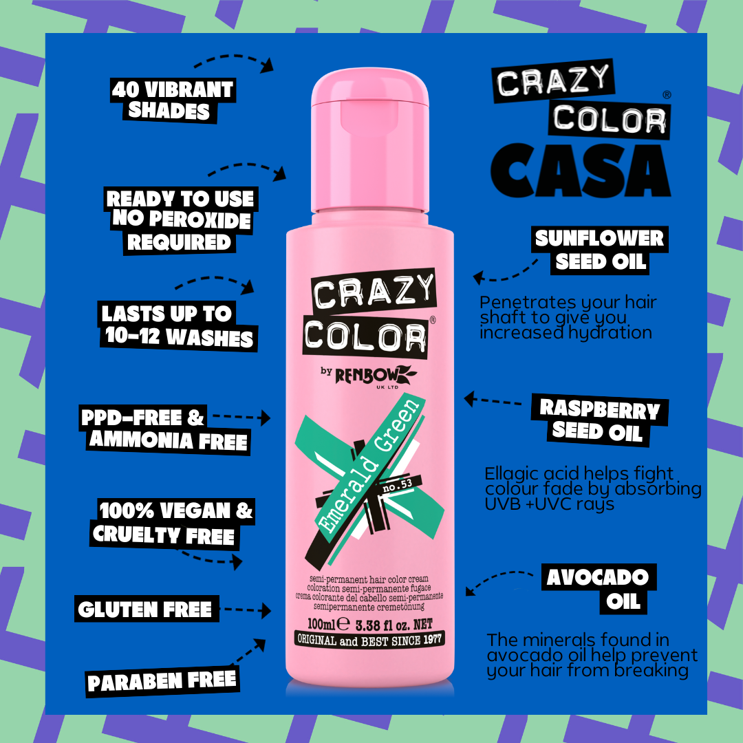 Crazy Color Vert Emeraude (Emerald Green) no. 53 100ml hair dye bottle by Afro Beauty Store
