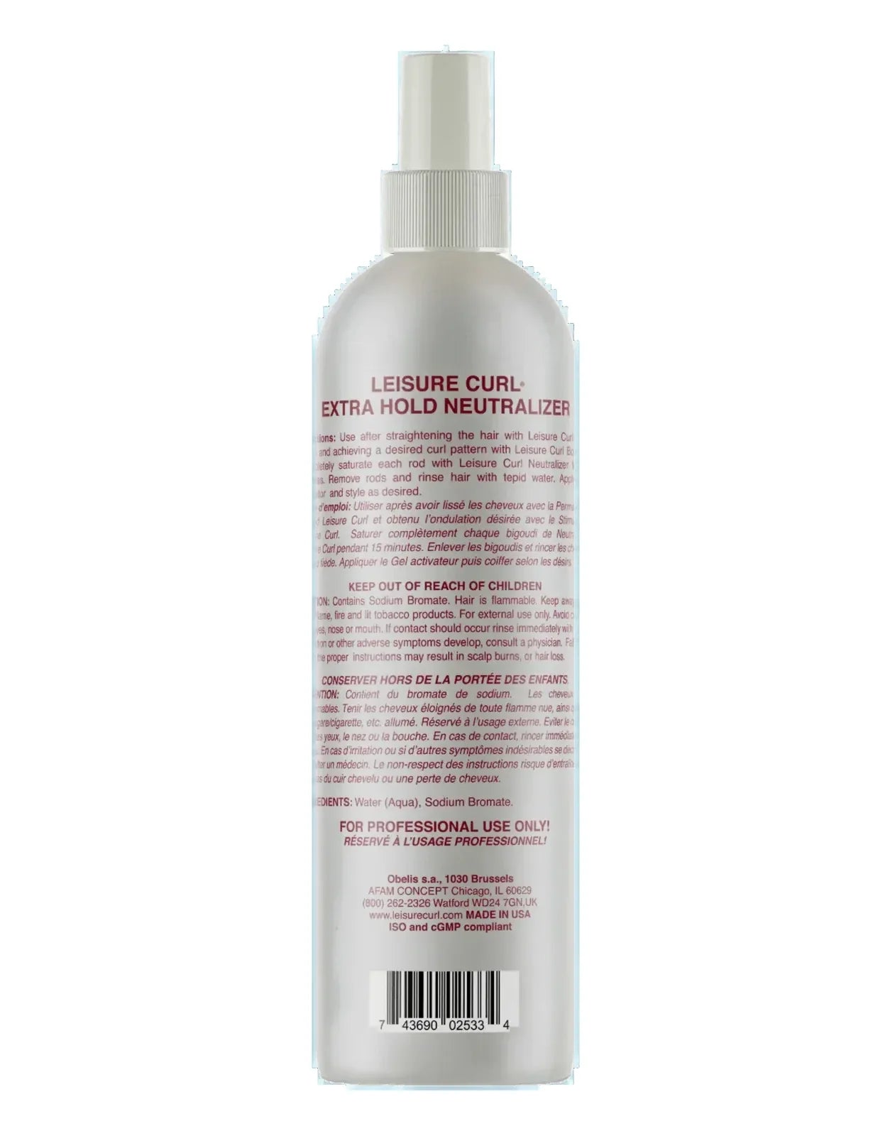 Back view of Leisure Curl Extra Hold Neutralizer bottle on a white background