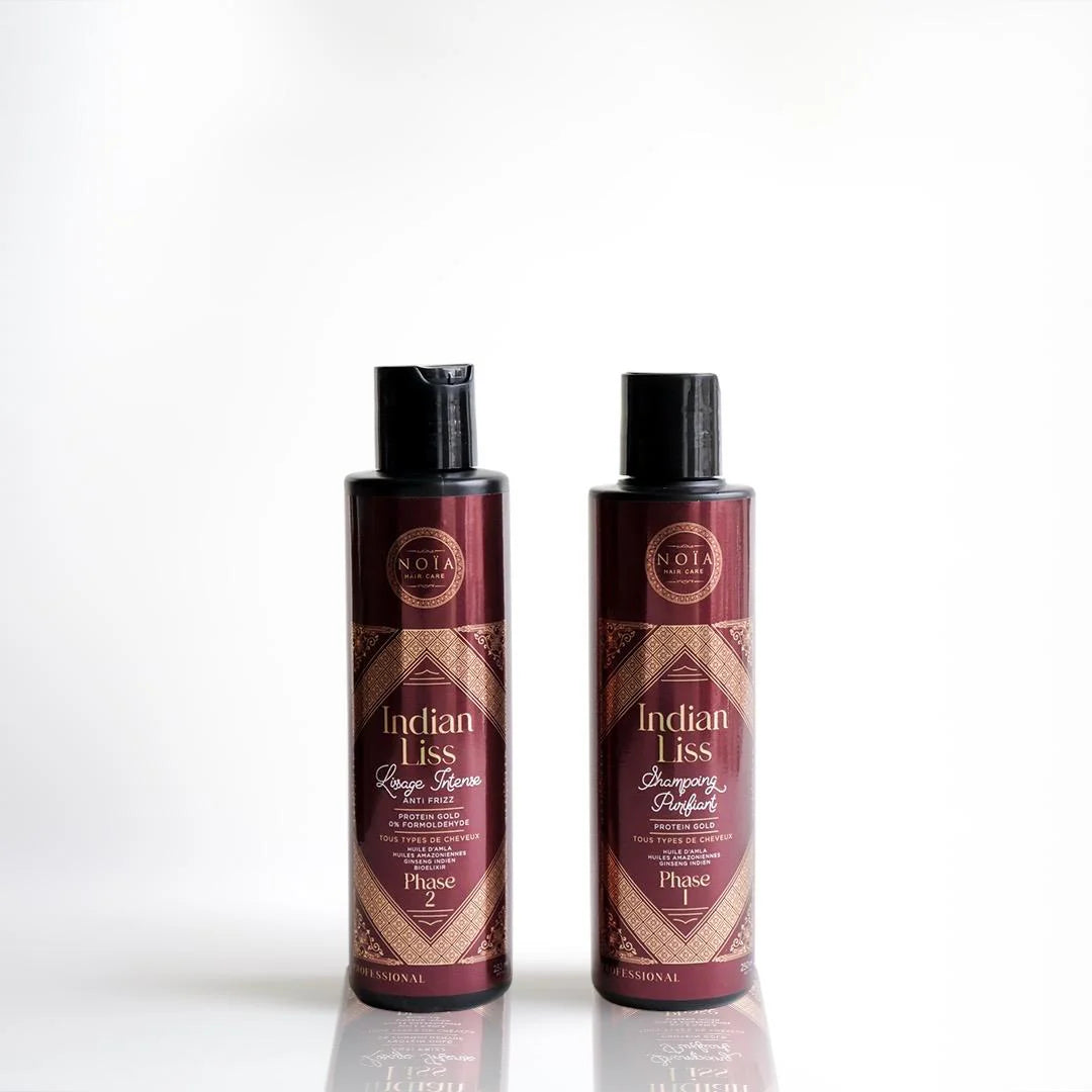 Noia Hair Indian Liss Intense Smoothing Treatment kit with Amla oil, caviar, and Indian ginseng. 