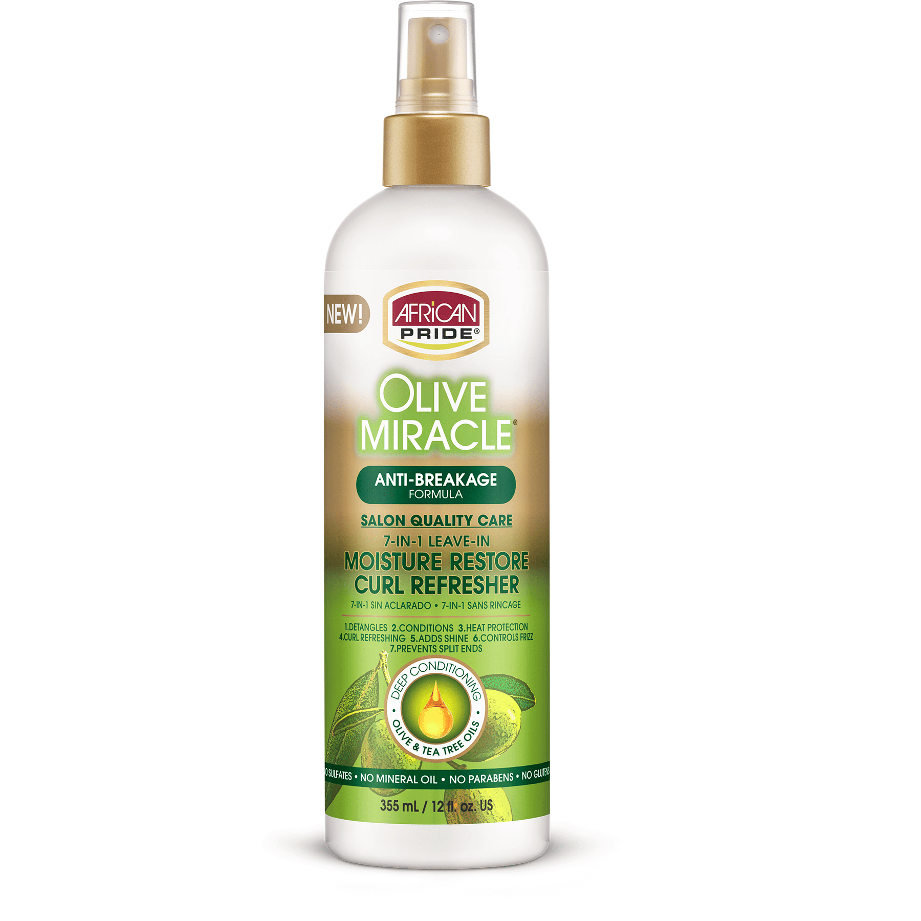 African Pride Olive Miracle Anti-Breakage Formula 7-in-1 Leave-In Moisture Restore Curl Refresher