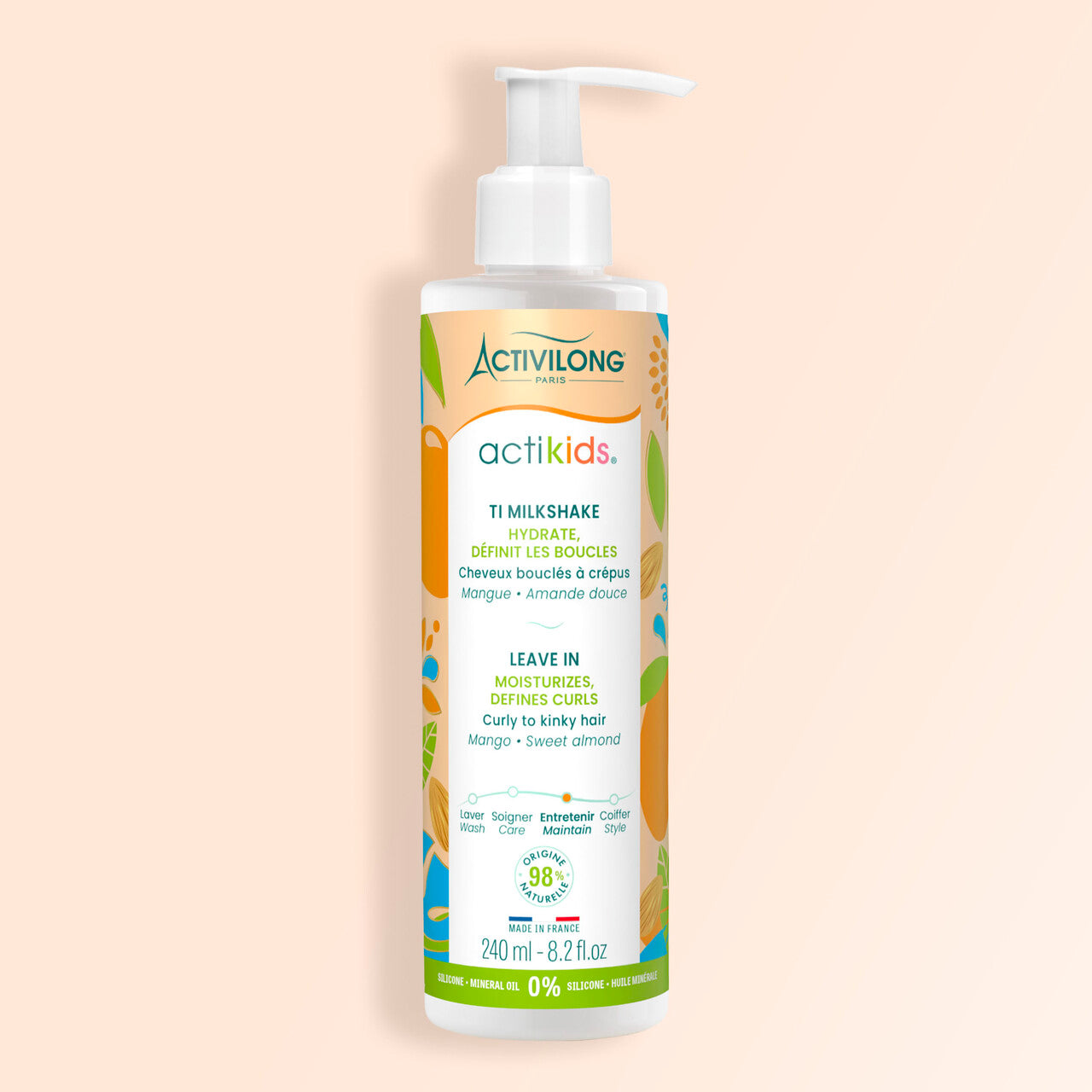 Bottle of Activilong Actikids Ti Milkshake hair care product by Afro Beauty Store on a beige background