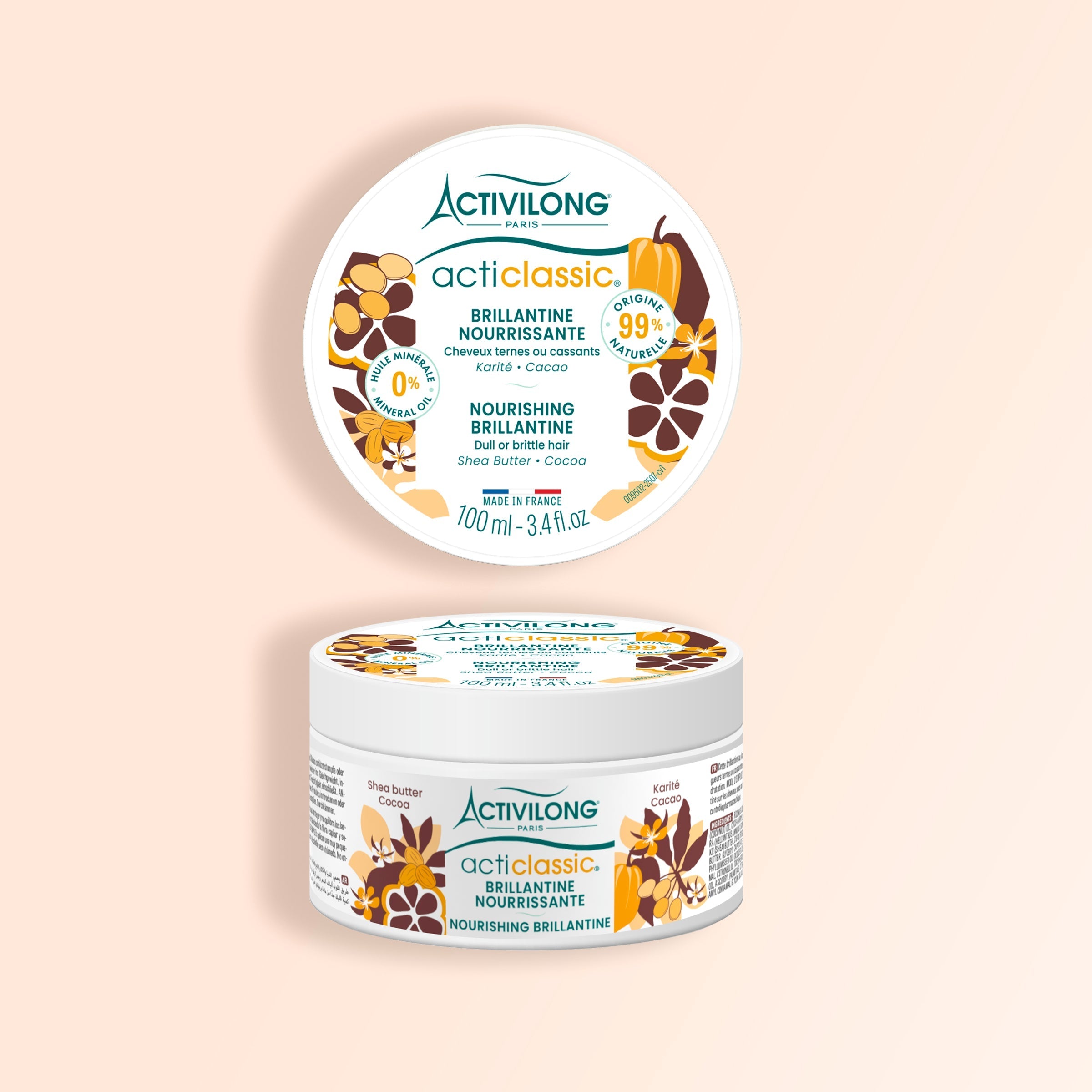 The containers of ACTIVILONG Brillantine Karité Cacao 100ml by Afro Beauty Store