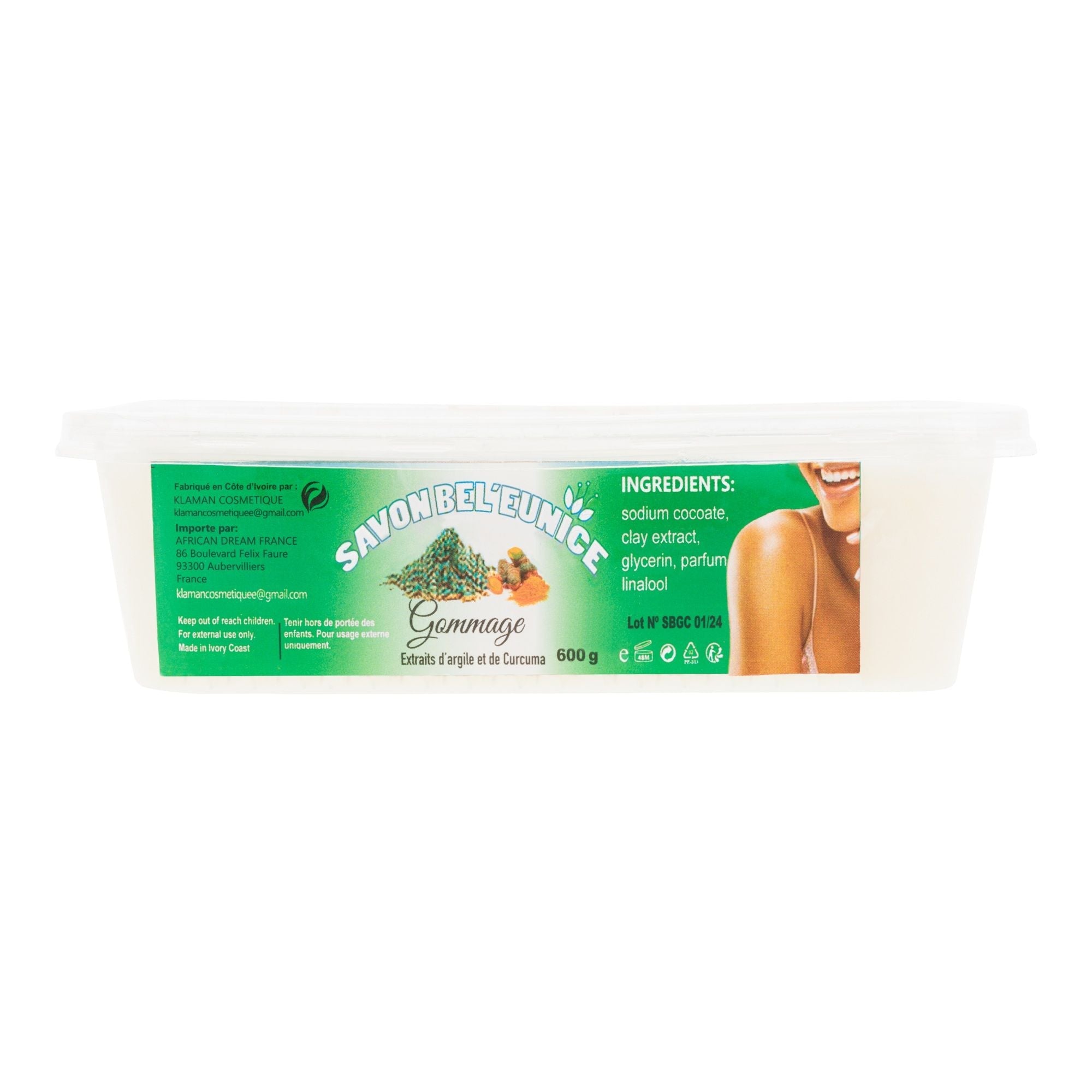 Savon Barquette Bel'Eunice Gommage Extraits d'argile et de Curcuma 600g by Afro Beauty Store