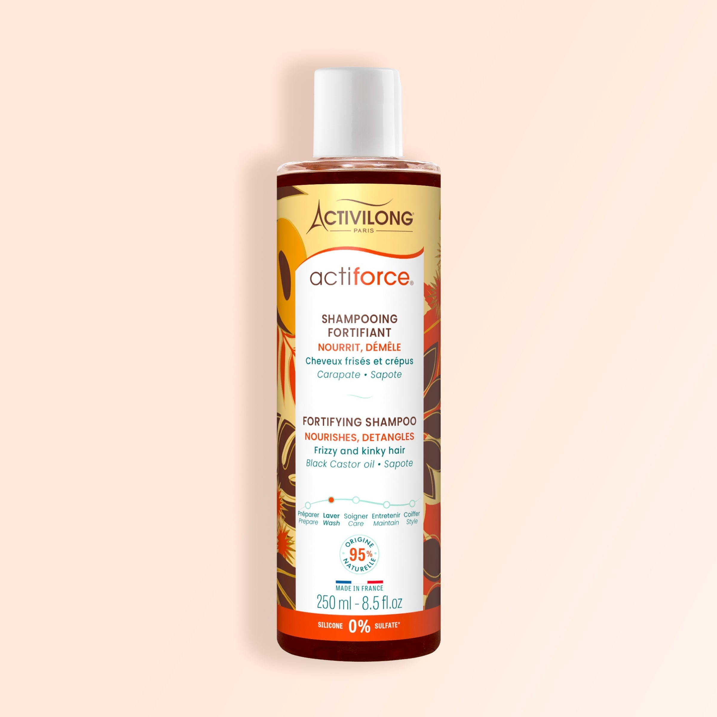 ACTIVILONG ACTIFORCE Fortifiant Shampoing 250ml bottle by Afro Beauty Store on a beige background