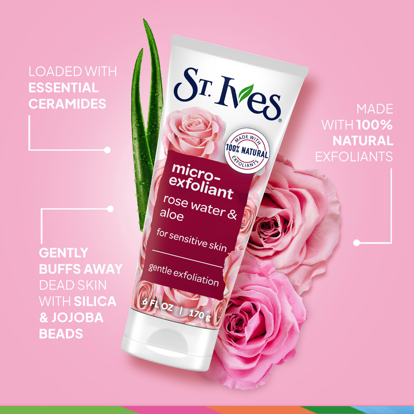 St. Ives Rose Water & Aloe Face Scrub Facial Micro-Exfoliant for Sensitive Skin 6oz - Afro Beauty Store