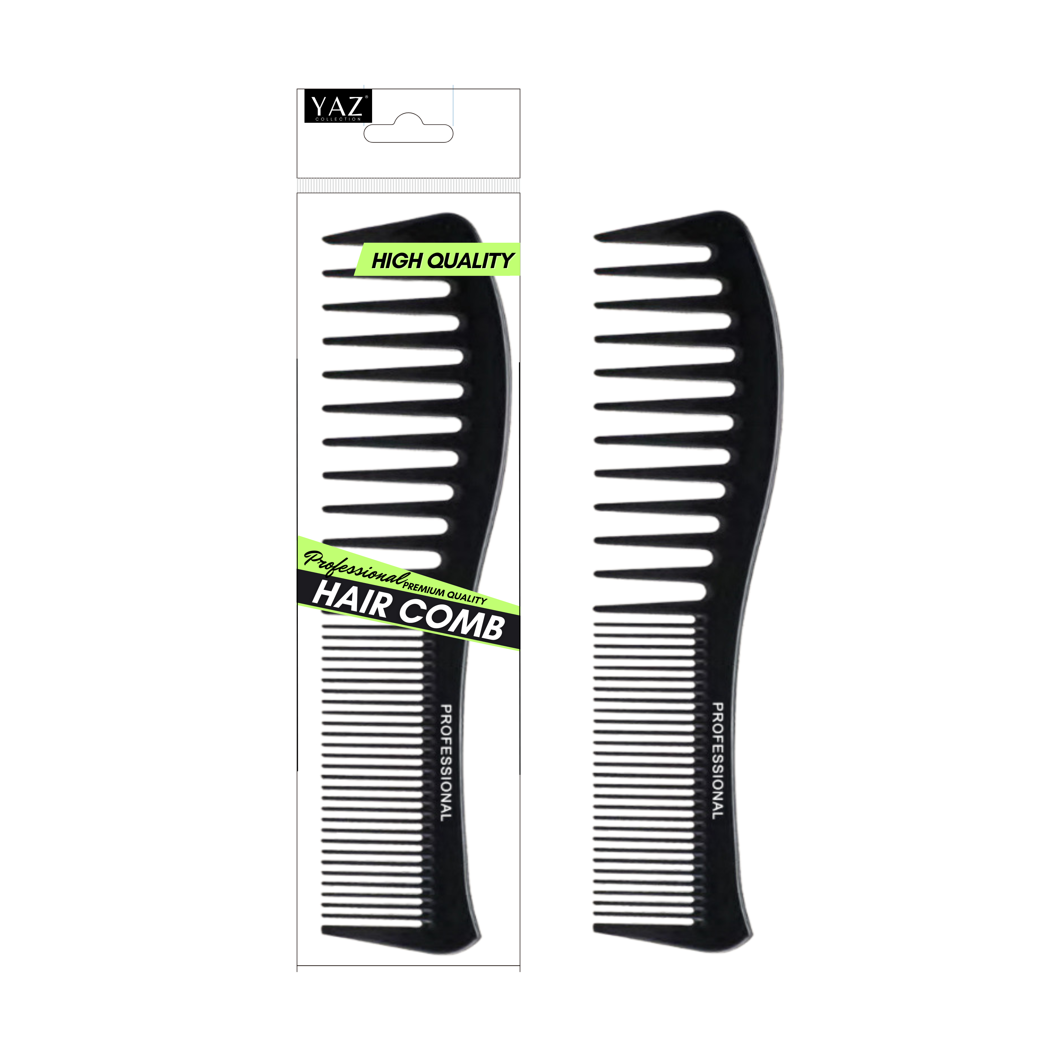 Yaz Collections black plastic wide and fine-toothed professional hair comb