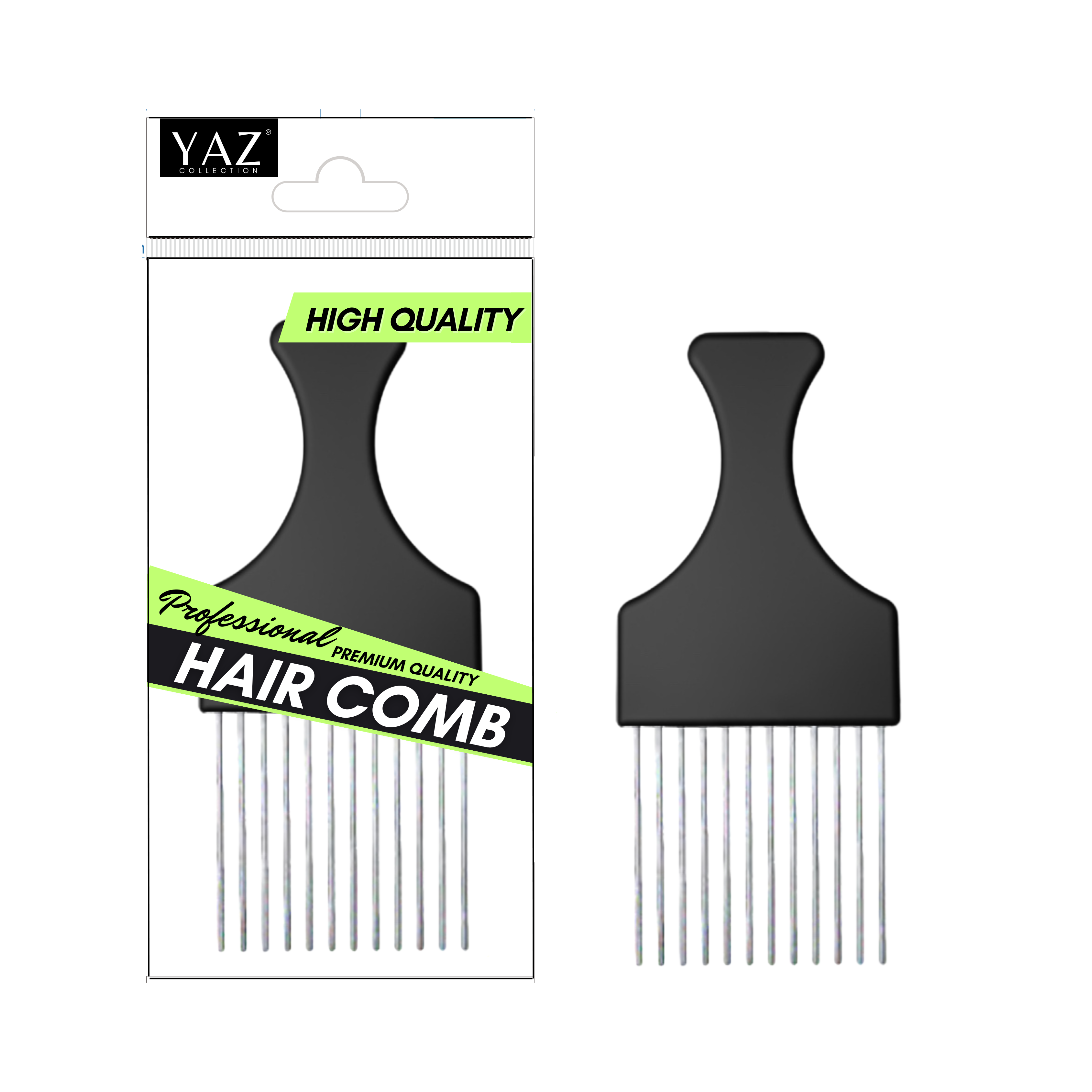 Yaz Collections Professional Premium Quality Metal Afro hair pick comb