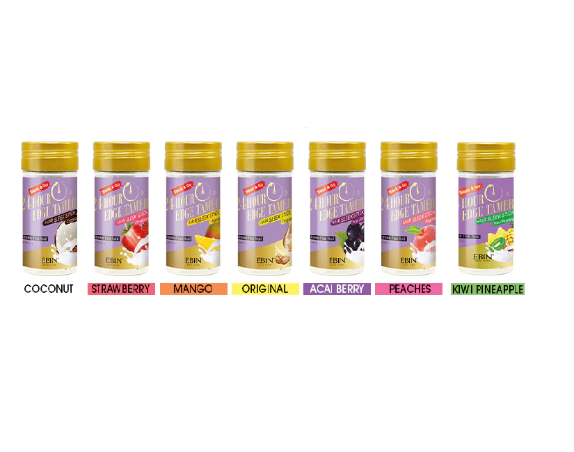  EBIN New York 24 Hour Edge Tamer Sleek Hair Wax Sticks in Coconut, Strawberry, Mango, Original, Acai Berry, Peaches, and Kiwi Pineapple scents