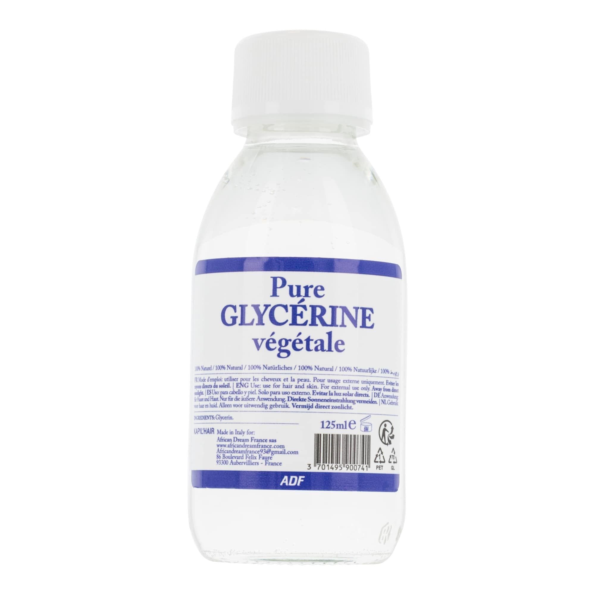 Bottle of pure glycerine with a white label on a white background by Afro Beauty Store