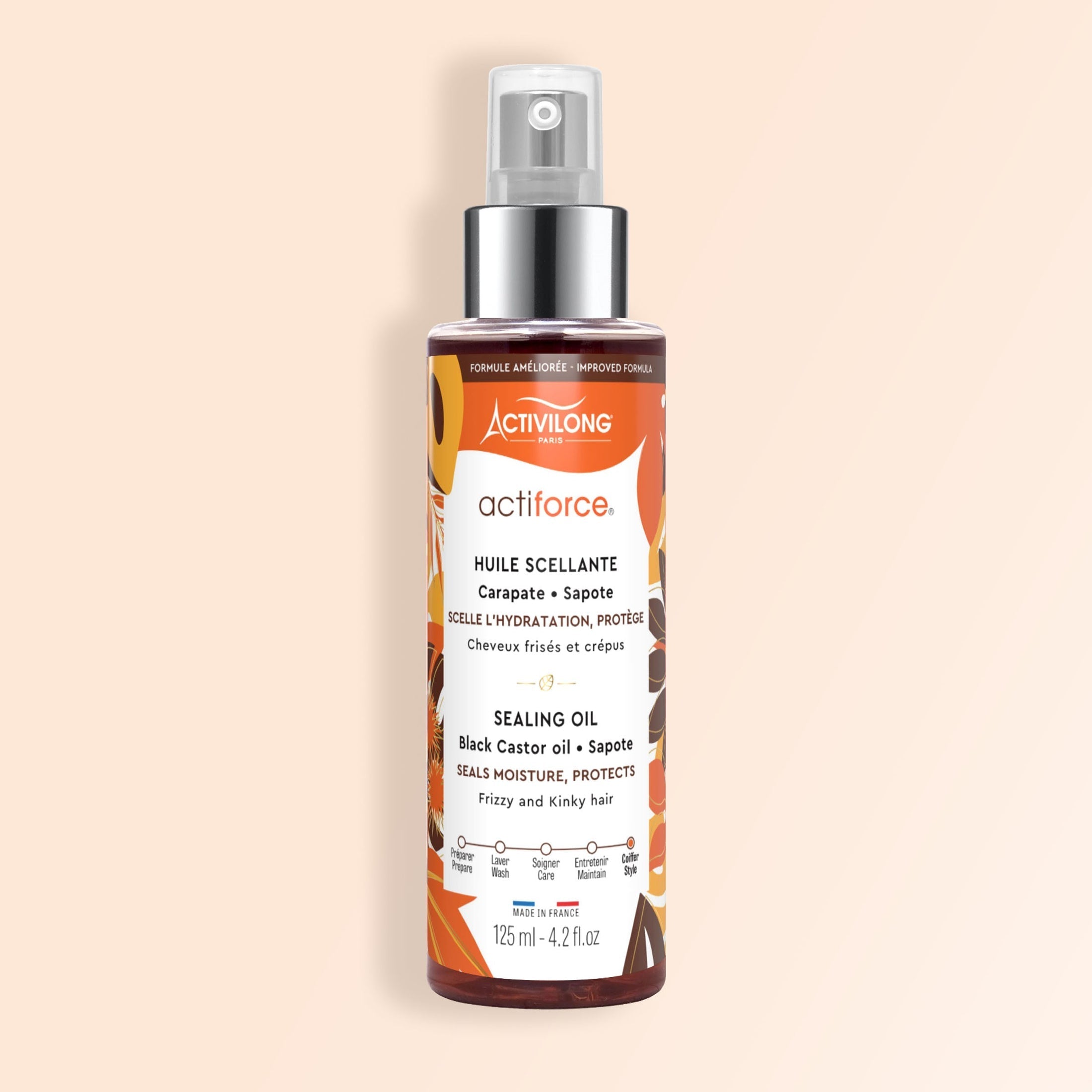 ACTIVILONG ACTIFORCE Huile Scellante 125ml bottle by Afro Beauty Store on a beige background