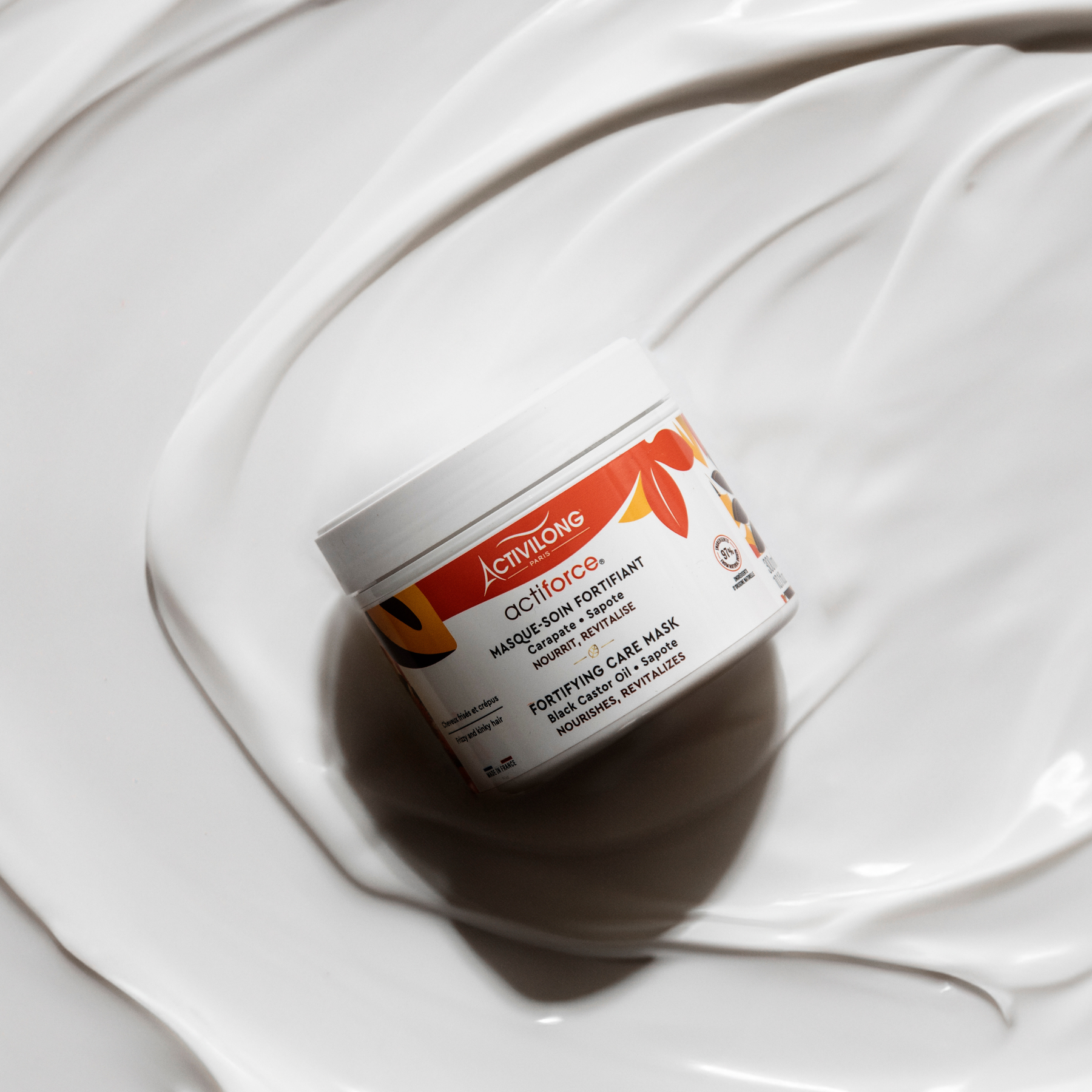 Jar of ACTIVILONG ACTIFORCE Masque 300ml by Afro Beauty Store on a white textured surface